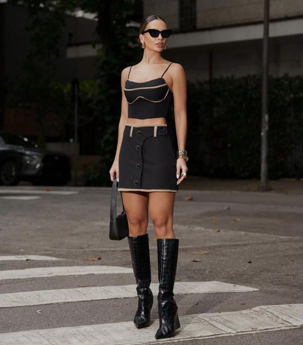 Conjunto Saia e Cropped Bicolor- Feminino