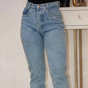 Calça Jeans Mom Josy com Perolas