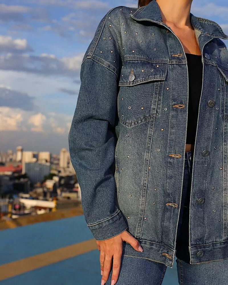 Jaqueta Overzised Feminina Ilhos  Metalicos