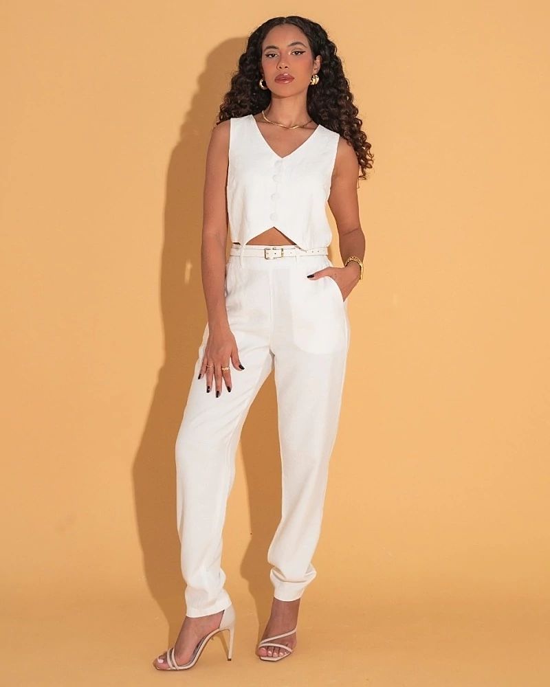 Calça Alfaiataria em Linho reta Feminina