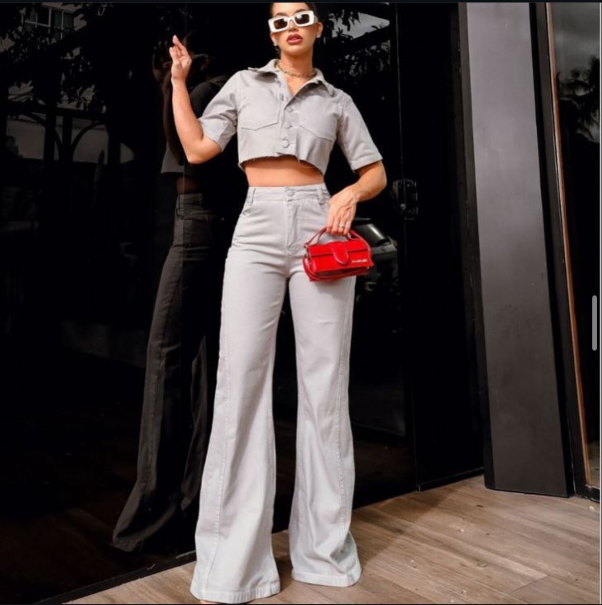   Calça Wide Leg Gray Jeans