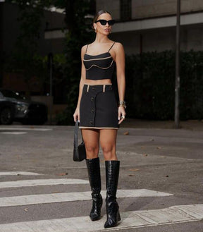 Conjunto Saia e Cropped Bicolor- Feminino