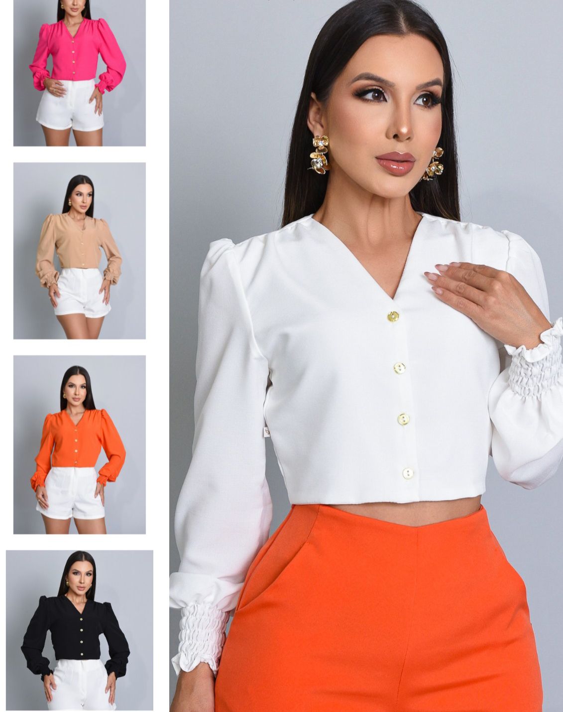 Cropped Tati Alfaiataria com manga Feminino